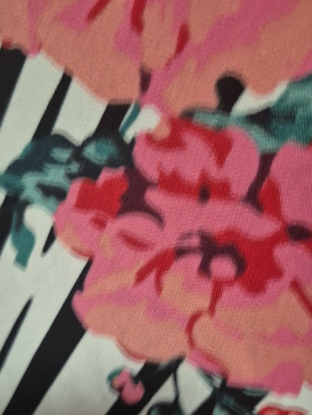 LuLaRoe Pink Floral on Black & White Striped Maxi Skirt - Picture 4 of 6